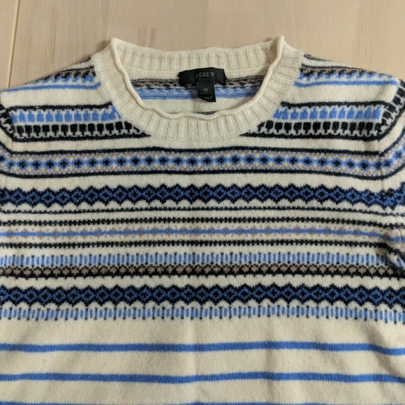 J Crew | Blue Wool Striped Fair Isle Sweater - Picture 9 of 12